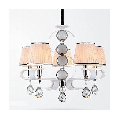 Fabric Chandelier 5 Light High Grade Lamp White Jade Silver Ring