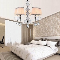 Fabric Chandelier 5 Light High Grade Lamp White Jade Silver Ring