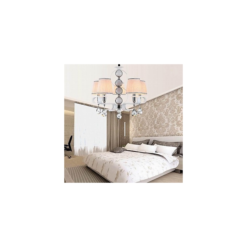 Fabric Chandelier 5 Light High Grade Lamp White Jade Silver Ring