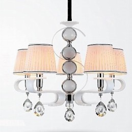 Fabric Chandelier 5 Light High Grade Lamp White Jade Silver Ring