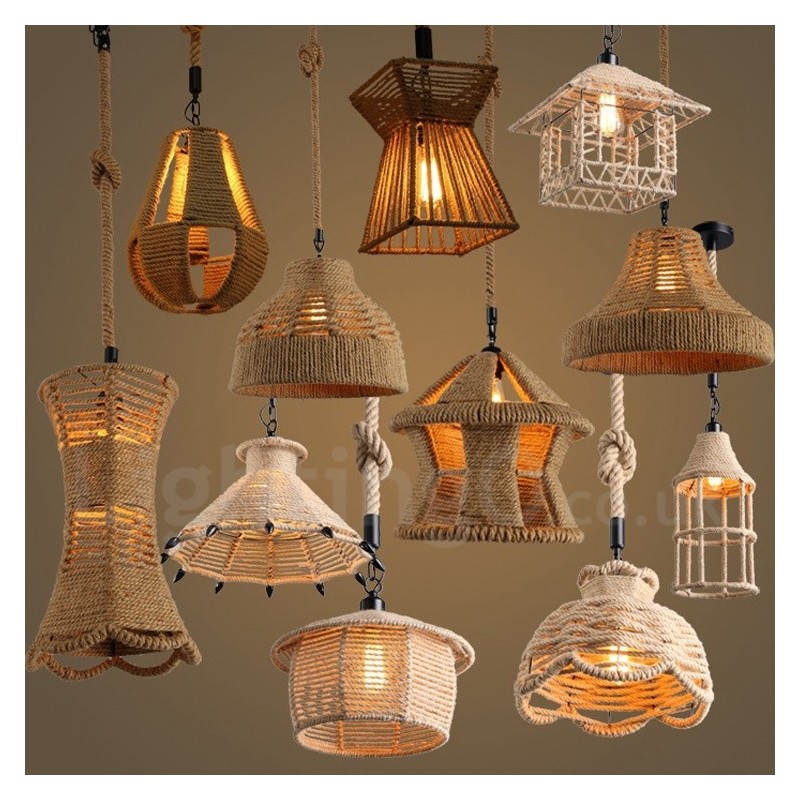 1 Light Rustic Lodge Pendant Light Cafe Hemp Rope Pendant Lamp
