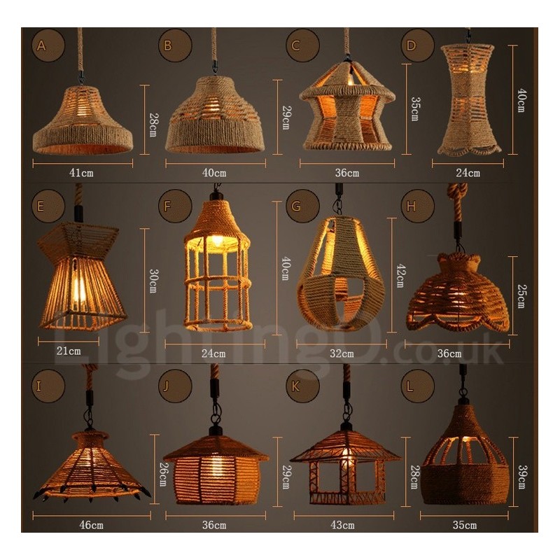 1 Light Rustic Lodge Pendant Light Cafe Hemp Rope Pendant Lamp