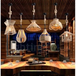 1 Light Rustic Lodge Pendant Light Cafe Hemp Rope Pendant Lamp