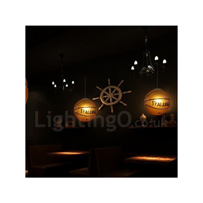 1 Light Vintage Modern Contemporary Basketball Glass Shade Pendant Light