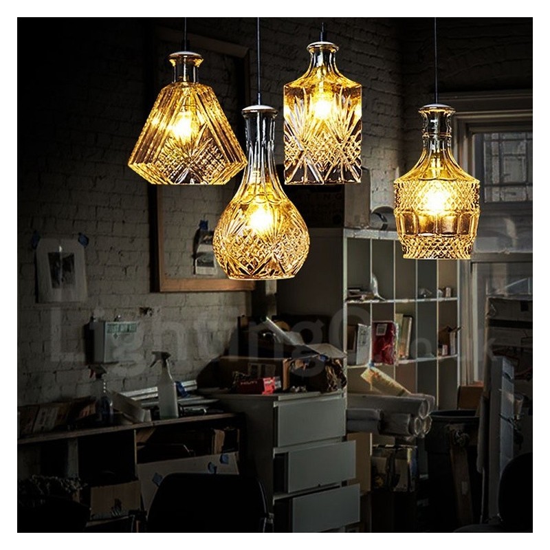 1 Light Rustic Lodge Glass Cafe Pendant Light