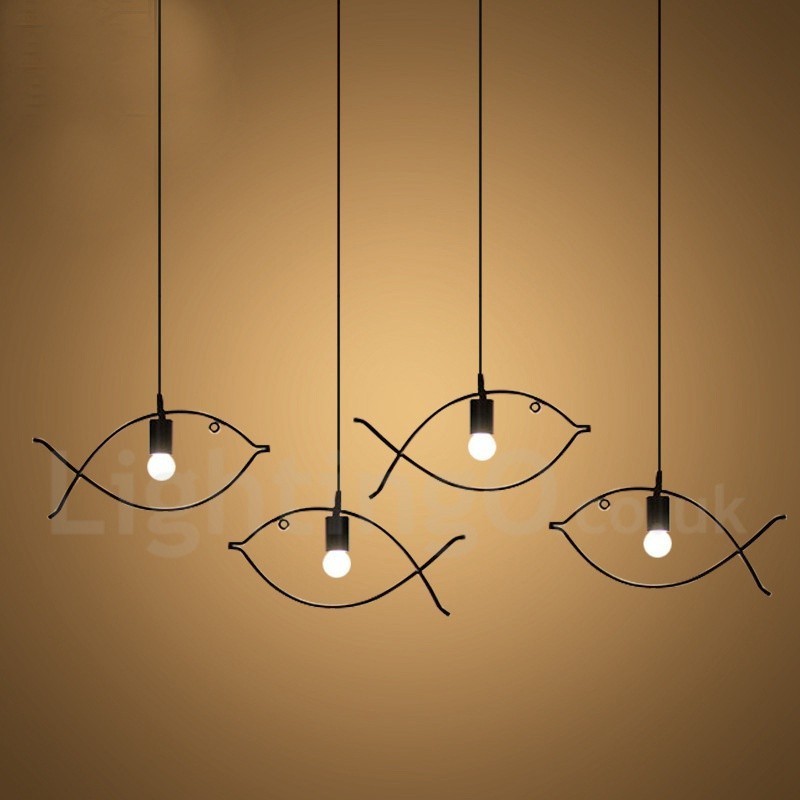 1 Light Rustic Lodge Retro Fish Pendant Light with Steel Shade