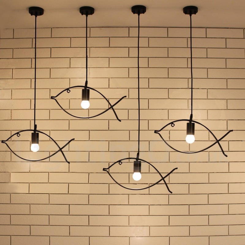 1 Light Rustic Lodge Retro Fish Pendant Light with Steel Shade