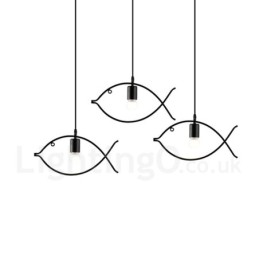 1 Light Rustic Lodge Retro Fish Pendant Light with Steel Shade
