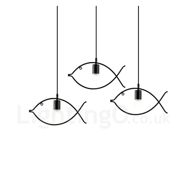 1 Light Rustic Lodge Retro Fish Pendant Light with Steel Shade