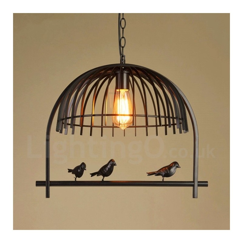 1 Light Rustic Lodge Retro Birdcage Pendant Light with Steel Shade