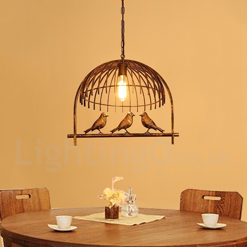 1 Light Rustic Lodge Retro Birdcage Pendant Light with Steel Shade