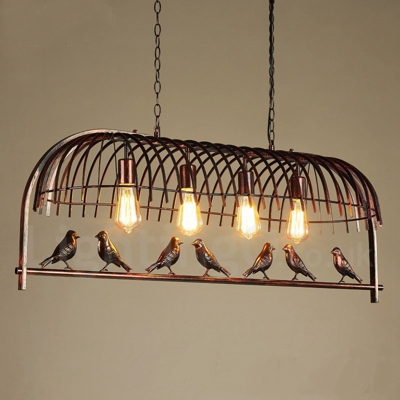 4 Light Rustic Lodge Retro Birdcage Pendant Light with Steel Shade