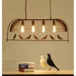 4 Light Rustic Lodge Retro Birdcage Pendant Light with Steel Shade