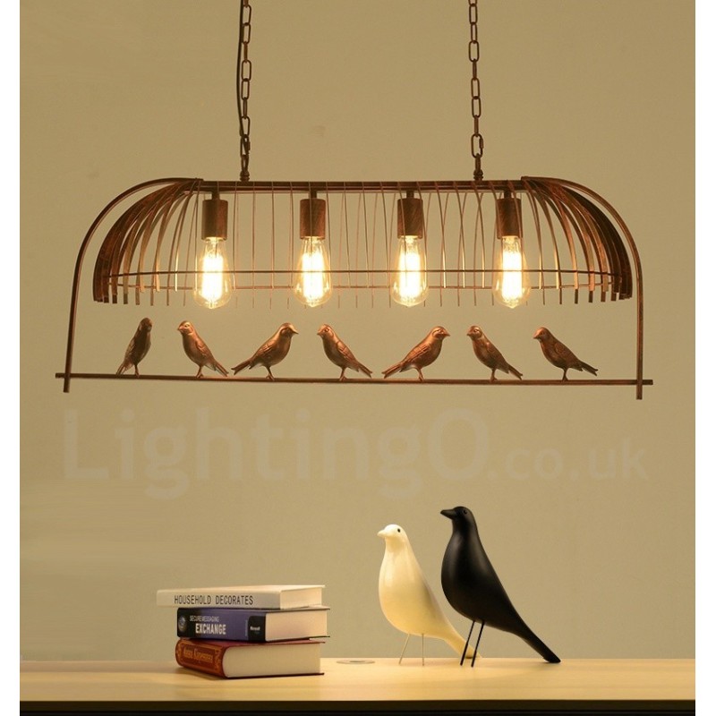 4 Light Rustic Lodge Retro Birdcage Pendant Light with Steel Shade
