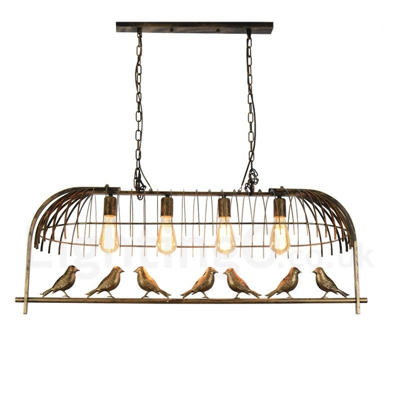 4 Light Rustic Lodge Retro Birdcage Pendant Light with Steel Shade