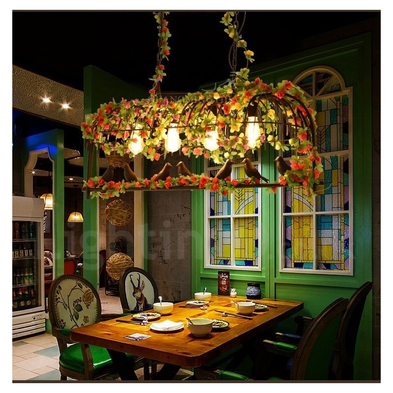 4 Light Rustic Lodge Retro Birdcage Pendant Light with Steel Shade