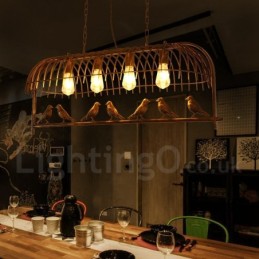 4 Light Rustic Lodge Retro Birdcage Pendant Light with Steel Shade