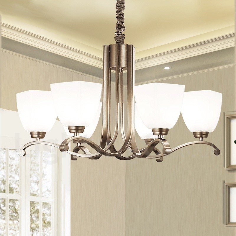 6 Light Modern Contemporary Chandelier with Glass Shade