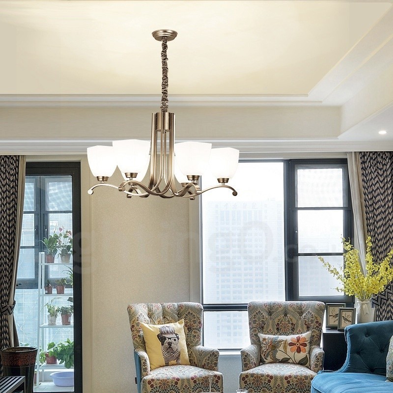 6 Light Modern Contemporary Chandelier with Glass Shade