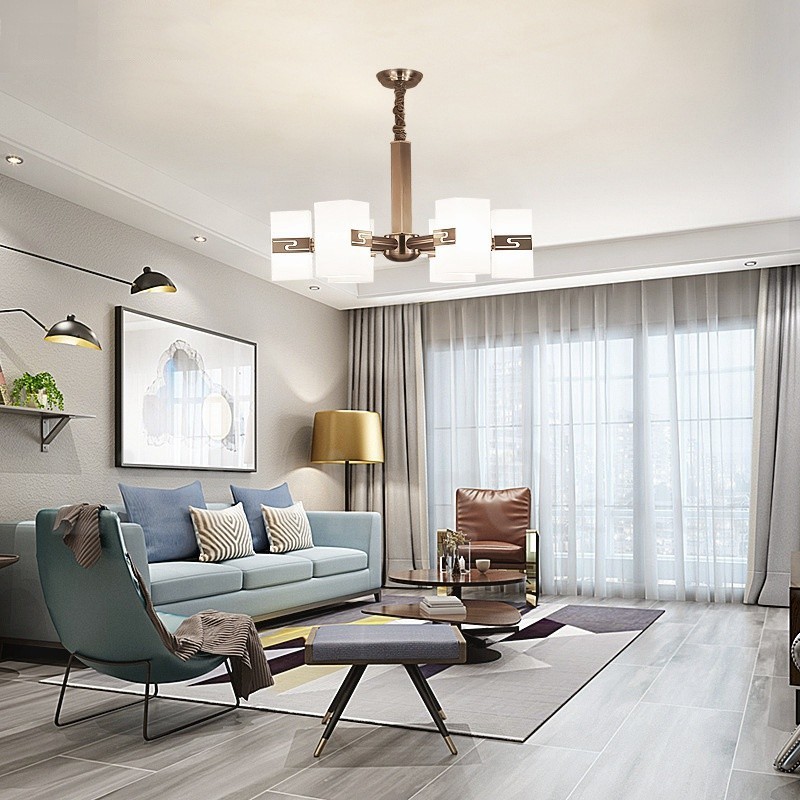 6 Light Modern Contemporary Chandelier with Glass Shade