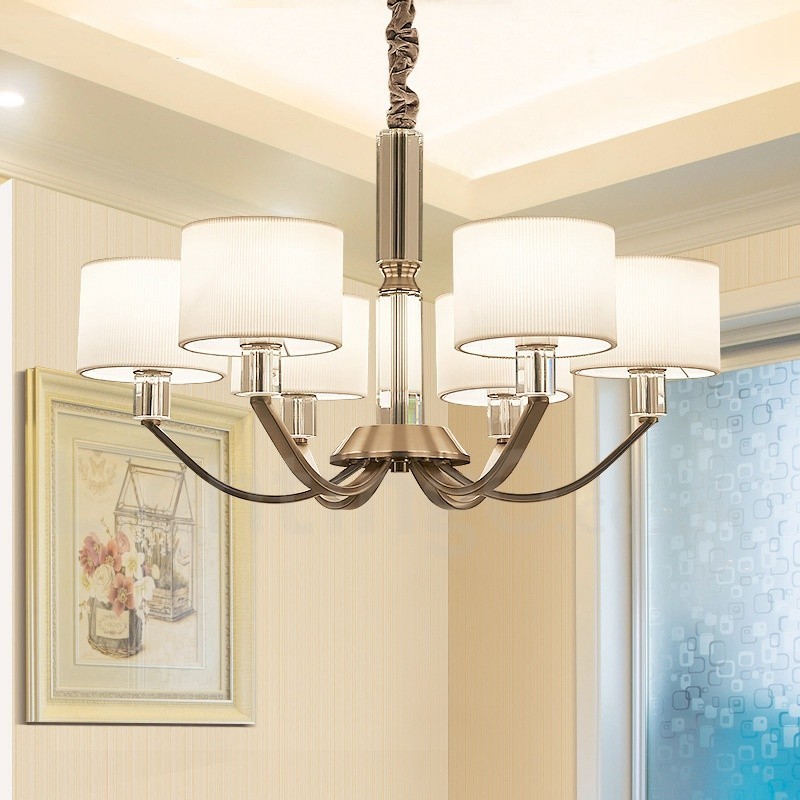 6 Light Modern Contemporary Crystal Chandelier with Fabric Shade