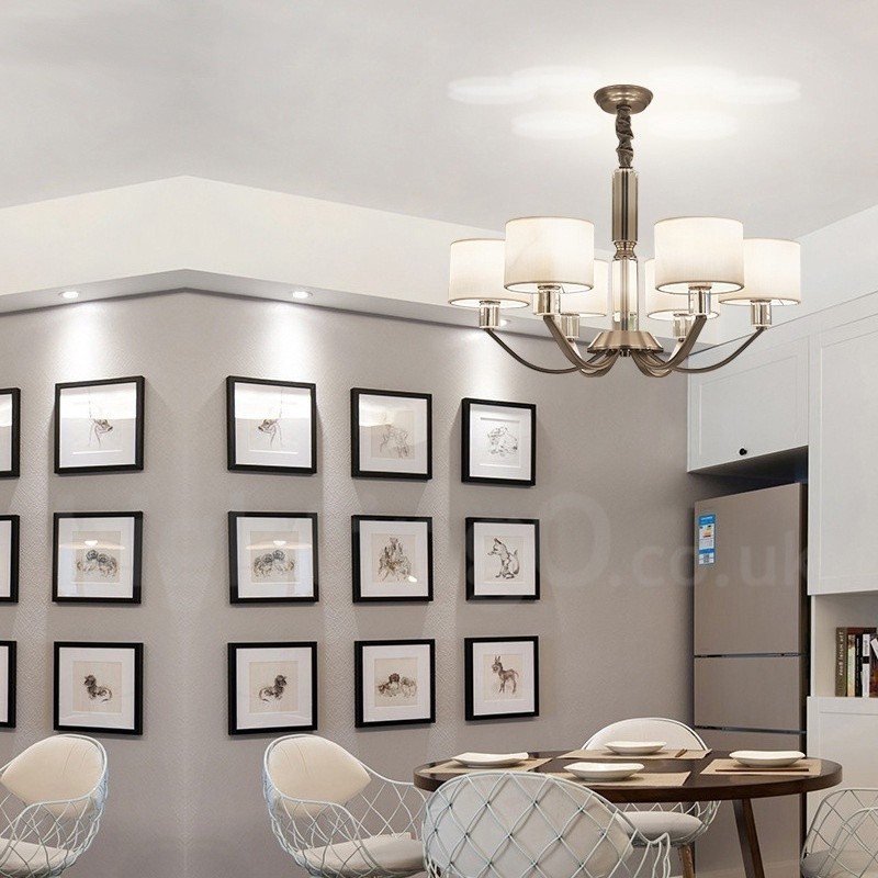 6 Light Modern Contemporary Crystal Chandelier with Fabric Shade