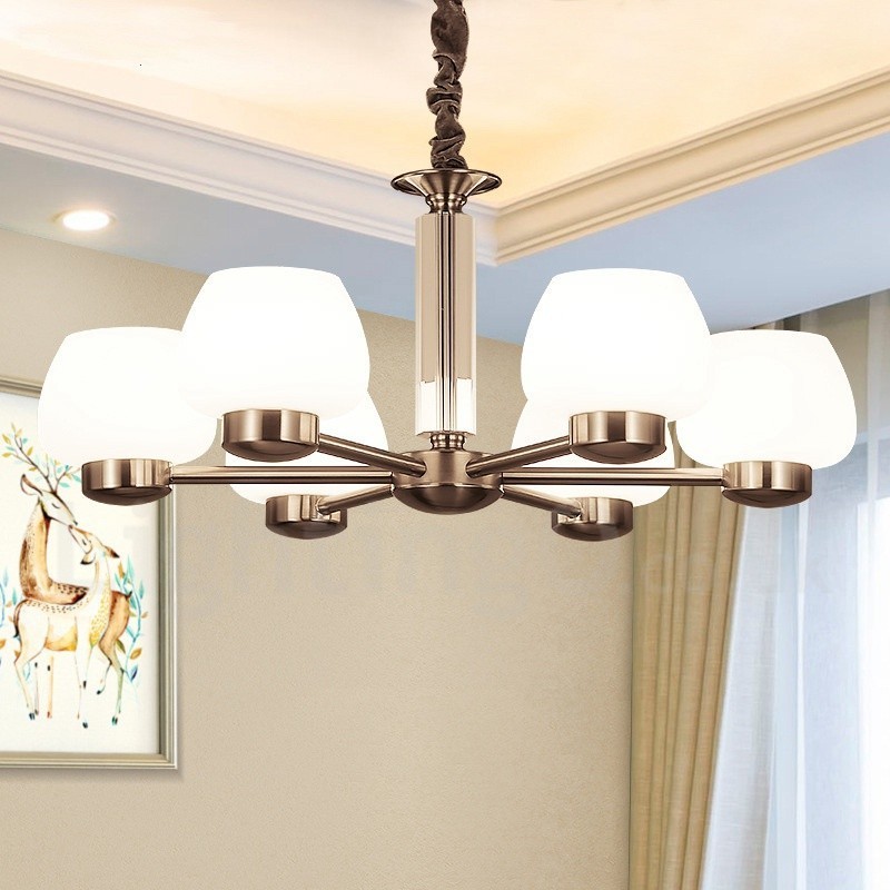 6 Light Modern Contemporary Chandelier with Glass Shade