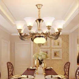 8 Light Retro Traditional Luxury Lobby Chandelier with Glass Shade