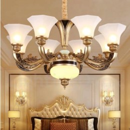 8 Light Retro Traditional Luxury Lobby Chandelier with Glass Shade
