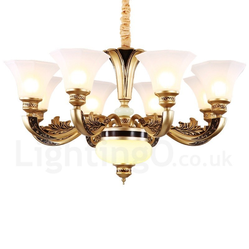 8 Light Retro Traditional Luxury Lobby Chandelier with Glass Shade