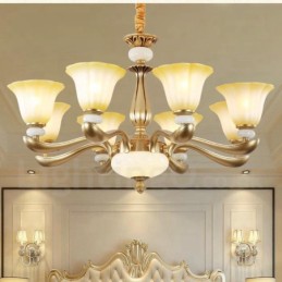 8 Light Retro Traditional Luxury Zinc alloy Chandelier with Glass Shade