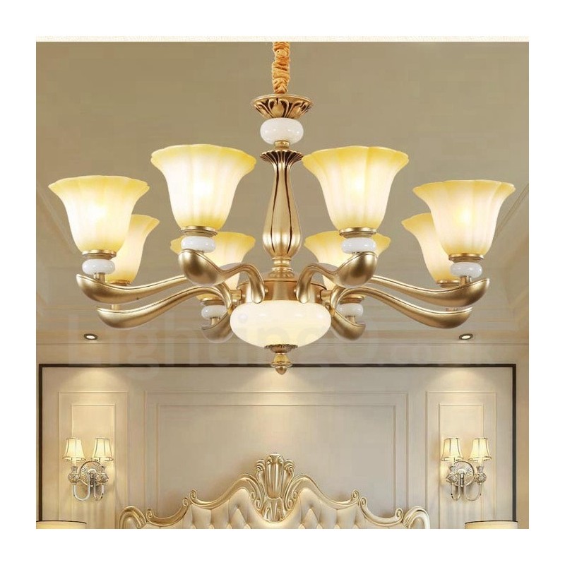 8 Light Retro Traditional Luxury Zinc alloy Chandelier with Glass Shade