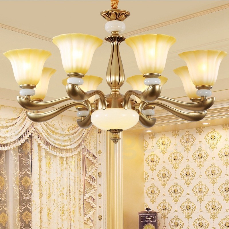 8 Light Retro Traditional Luxury Zinc alloy Chandelier with Glass Shade