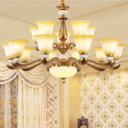 15 Light Retro Traditional Luxury Zinc alloy Chandelier with Glass Shade