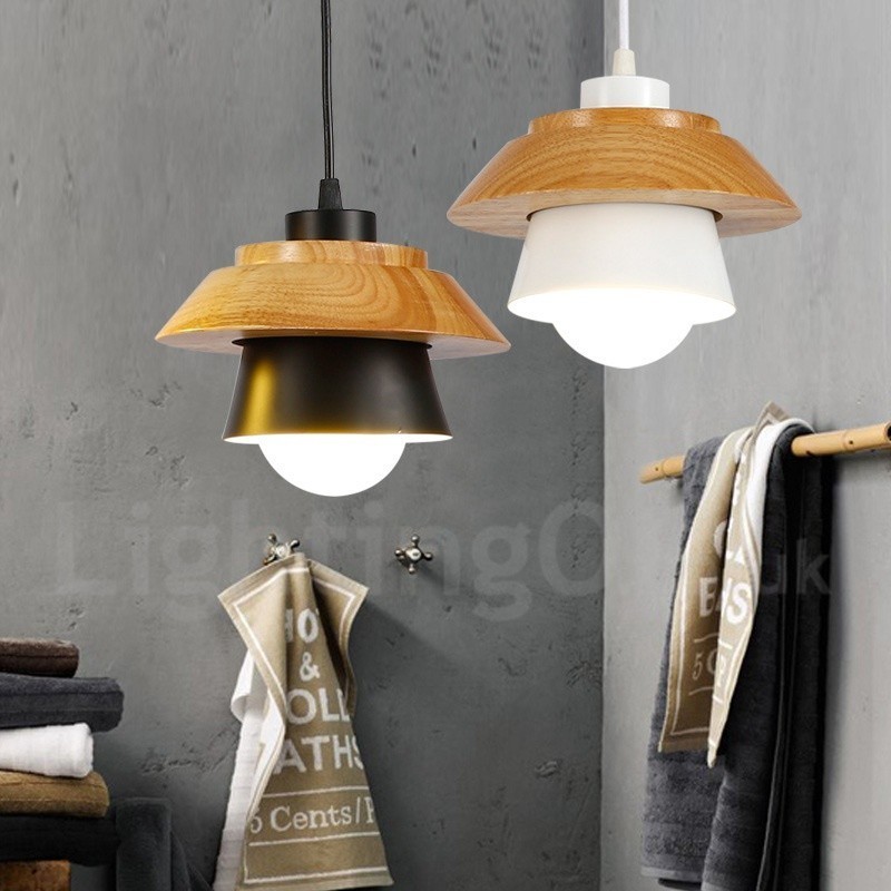 1 Light Modern Contemporary Wood Pendant Light with Aluminum alloy Shade