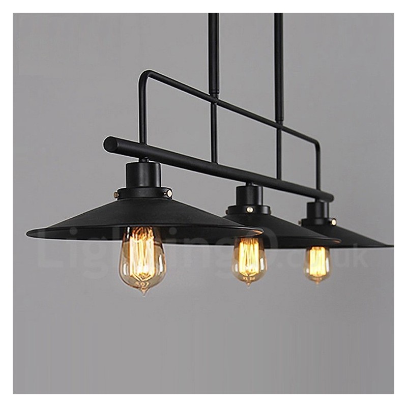 3 Light Retro Rustic Steel Pendant Light with Steel Shade