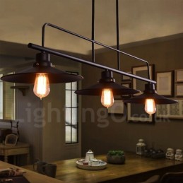 3 Light Retro Rustic Steel Pendant Light with Steel Shade