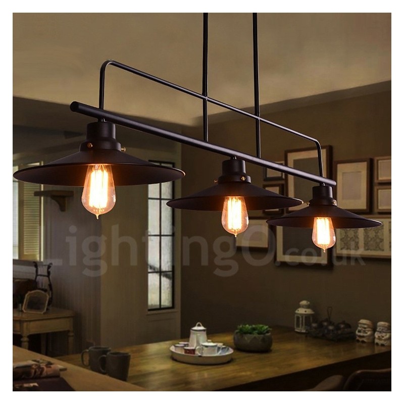 3 Light Retro Rustic Steel Pendant Light with Steel Shade