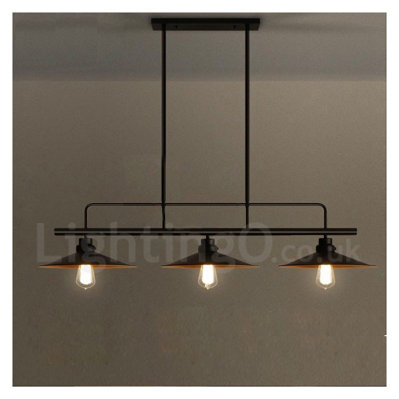 3 Light Retro Rustic Steel Pendant Light with Steel Shade