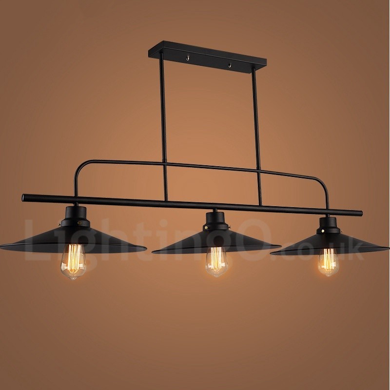 3 Light Retro Rustic Steel Pendant Light with Steel Shade