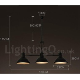 3 Light Retro Rustic Steel Pendant Light with Steel Shade