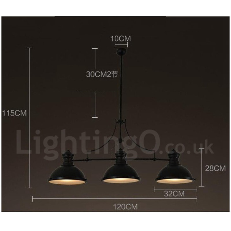 3 Light Retro Rustic Steel Pendant Light with Steel Shade