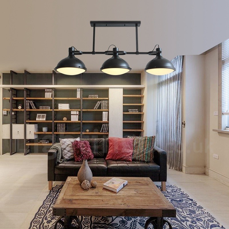 3 Light Retro Rustic Steel Pendant Light with Glass Shade