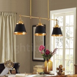 3 Light Retro Rustic Luxury Brass Pendant Light with Brass Shade