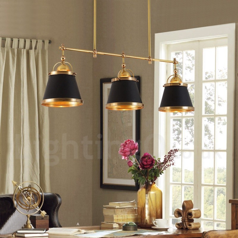 3 Light Retro Rustic Luxury Brass Pendant Light with Brass Shade
