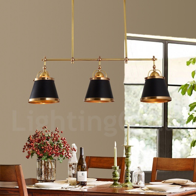 3 Light Retro Rustic Luxury Brass Pendant Light with Brass Shade