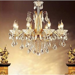 High Grade Gold Wrought Iron Crystal Chandelier 8 Lights