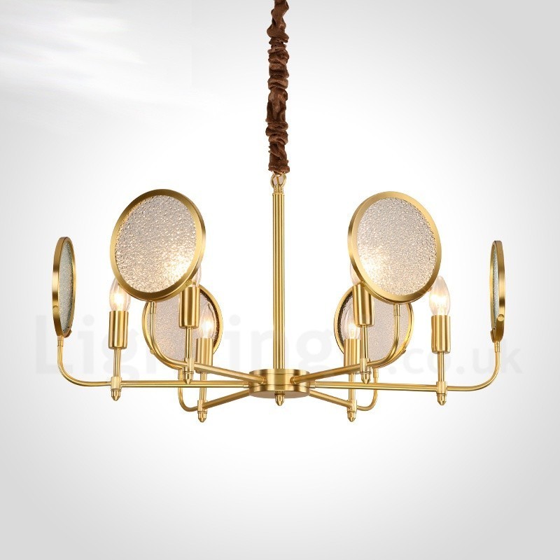 6 Light Retro Rustic Luxury Brass Pendant Lamp Chandelier with Glass Shade