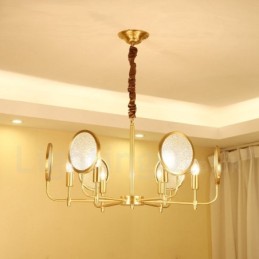6 Light Retro Rustic Luxury Brass Pendant Lamp Chandelier with Glass Shade
