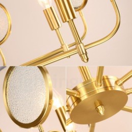 6 Light Retro Rustic Luxury Brass Pendant Lamp Chandelier with Glass Shade